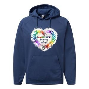 Cancer Sucks In Every Color Cancer Awareness Ribbons Heart Cute Gift Performance Fleece Hoodie