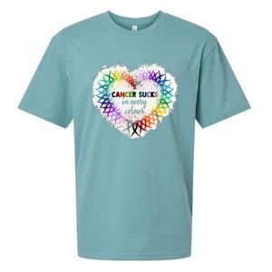 Cancer Sucks In Every Color Cancer Awareness Ribbons Heart Cute Gift Sueded Cloud Jersey T-Shirt