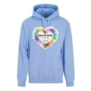 Cancer Sucks In Every Color Cancer Awareness Ribbons Heart Cute Gift Unisex Surf Hoodie