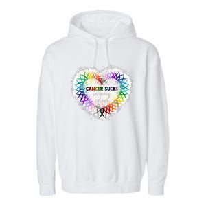 Cancer Sucks In Every Color Cancer Awareness Ribbons Heart Cute Gift Garment-Dyed Fleece Hoodie