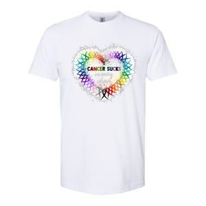 Cancer Sucks In Every Color Cancer Awareness Ribbons Heart Cute Gift Softstyle CVC T-Shirt