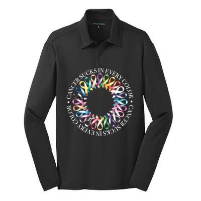 Cancer Sucks In Every Color Fight Cancer Ribbons Gift Silk Touch Performance Long Sleeve Polo