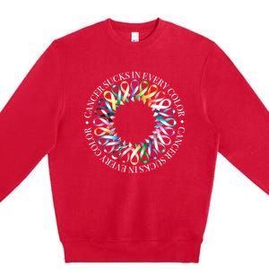 Cancer Sucks In Every Color Fight Cancer Ribbons Gift Premium Crewneck Sweatshirt