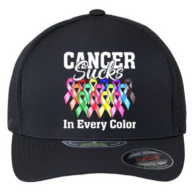 Cancer Sucks In Every Color Fighter Fight Support The Cancer Flexfit Unipanel Trucker Cap