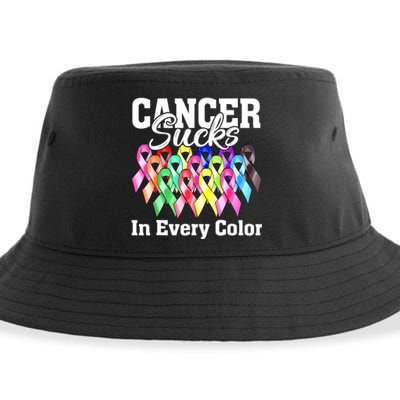 Cancer Sucks In Every Color Fighter Fight Support The Cancer Sustainable Bucket Hat