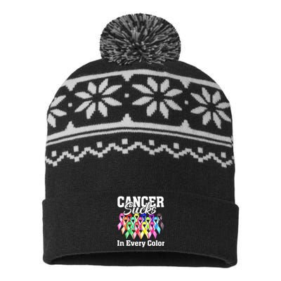 Cancer Sucks In Every Color Fighter Fight Support The Cancer USA-Made Snowflake Beanie