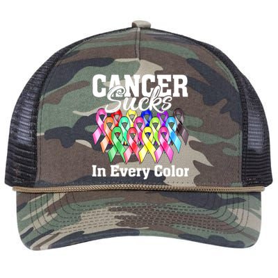 Cancer Sucks In Every Color Fighter Fight Support The Cancer Retro Rope Trucker Hat Cap