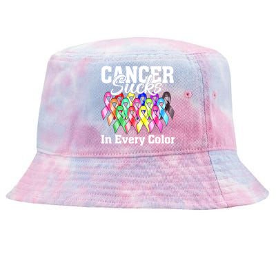 Cancer Sucks In Every Color Fighter Fight Support The Cancer Tie-Dyed Bucket Hat