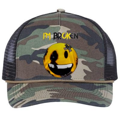 Confused Smile Im Broken Invisible Illness Im OK Broken Retro Rope Trucker Hat Cap