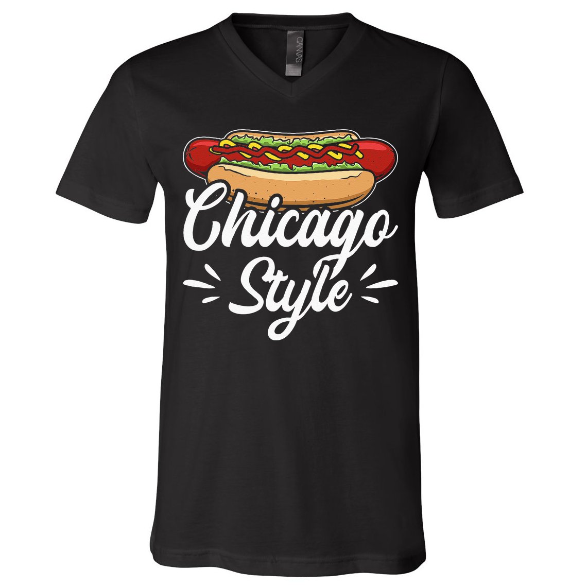 Chicago Style Illinois Hot Dog V-Neck T-Shirt