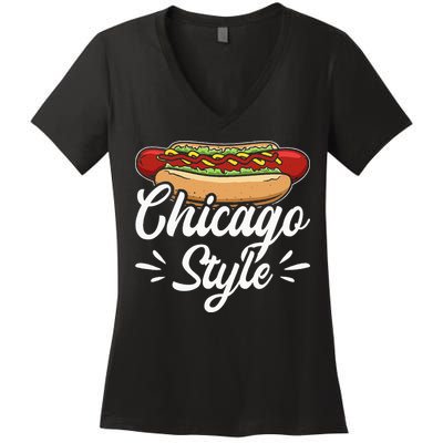 Chicago Style Illinois Hot Dog Women's V-Neck T-Shirt