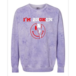 Confused Smile IM Broken Invisible Illness IM Ok Broken Colorblast Crewneck Sweatshirt