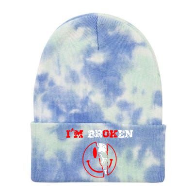 Confused Smile IM Broken Invisible Illness IM Ok Broken Tie Dye 12in Knit Beanie