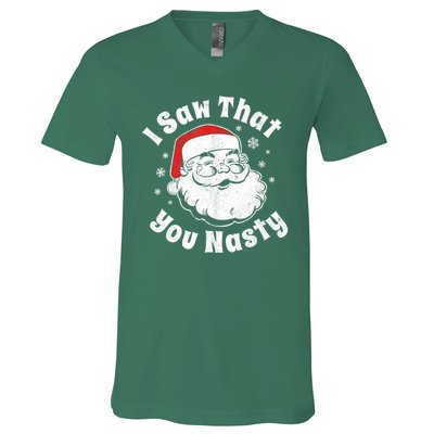 Christmas Santa I Saw That You Nasty Adult Party V-Neck T-Shirt