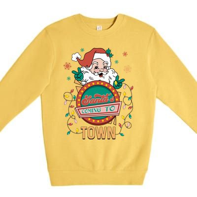 Christmas Santa Is Coming To Town Retro Christmas Pajamas Cute Gift Premium Crewneck Sweatshirt