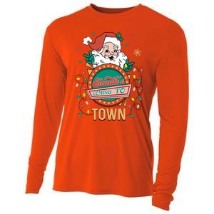 Christmas Santa Is Coming To Town Retro Christmas Pajamas Cute Gift Cooling Performance Long Sleeve Crew