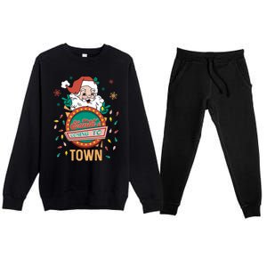 Christmas Santa Is Coming To Town Retro Christmas Pajamas Cute Gift Premium Crewneck Sweatsuit Set