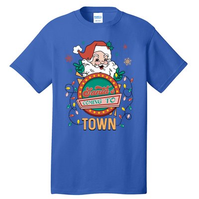 Christmas Santa Is Coming To Town Retro Christmas Pajamas Cute Gift Tall T-Shirt