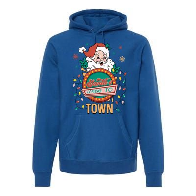 Christmas Santa Is Coming To Town Retro Christmas Pajamas Cute Gift Premium Hoodie