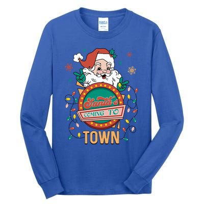 Christmas Santa Is Coming To Town Retro Christmas Pajamas Cute Gift Tall Long Sleeve T-Shirt