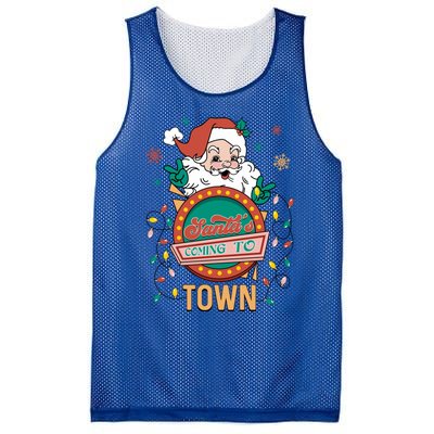 Christmas Santa Is Coming To Town Retro Christmas Pajamas Cute Gift Mesh Reversible Basketball Jersey Tank