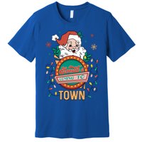 Christmas Santa Is Coming To Town Retro Christmas Pajamas Cute Gift Premium T-Shirt