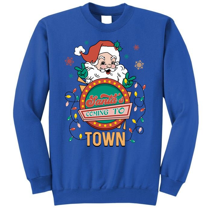 Christmas Santa Is Coming To Town Retro Christmas Pajamas Cute Gift Tall Sweatshirt