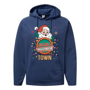 Christmas Santa Is Coming To Town Retro Christmas Pajamas Cute Gift Performance Fleece Hoodie