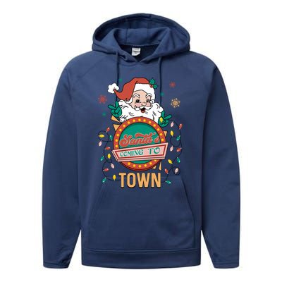 Christmas Santa Is Coming To Town Retro Christmas Pajamas Cute Gift Performance Fleece Hoodie