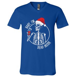 Christmas Skeleton Ing Coffee IM Dead Inside Gift V-Neck T-Shirt