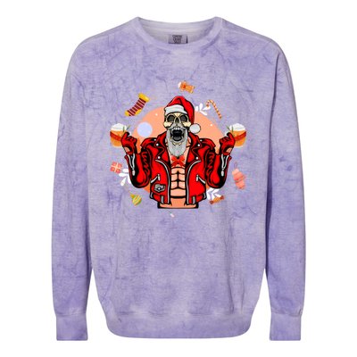 Christmas Skeleton Ing Beer Santa Claus Skeleton Gift Colorblast Crewneck Sweatshirt