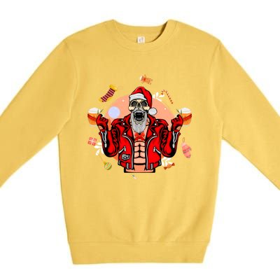 Christmas Skeleton Ing Beer Santa Claus Skeleton Gift Premium Crewneck Sweatshirt