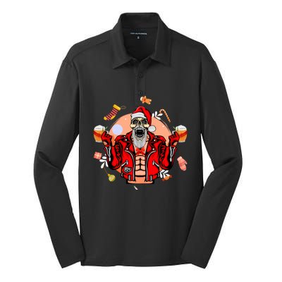 Christmas Skeleton Ing Beer Santa Claus Skeleton Gift Silk Touch Performance Long Sleeve Polo