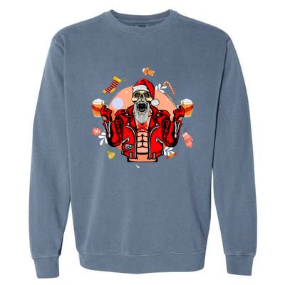 Christmas Skeleton Ing Beer Santa Claus Skeleton Gift Garment-Dyed Sweatshirt