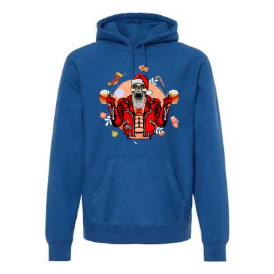 Christmas Skeleton Ing Beer Santa Claus Skeleton Gift Premium Hoodie