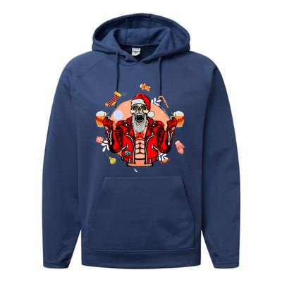 Christmas Skeleton Ing Beer Santa Claus Skeleton Gift Performance Fleece Hoodie