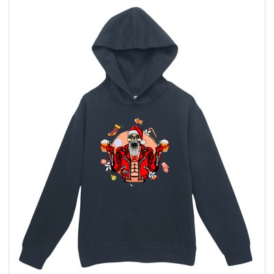 Christmas Skeleton Ing Beer Santa Claus Skeleton Gift Urban Pullover Hoodie