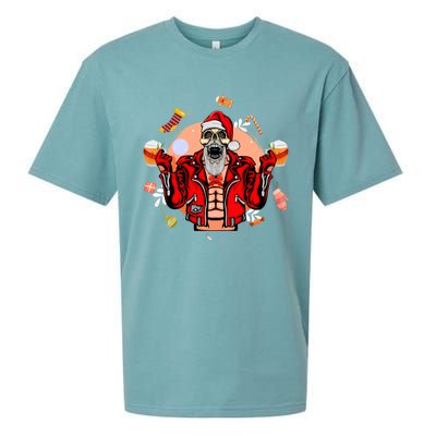 Christmas Skeleton Ing Beer Santa Claus Skeleton Gift Sueded Cloud Jersey T-Shirt