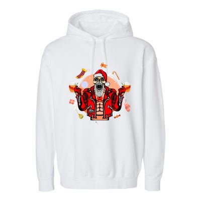 Christmas Skeleton Ing Beer Santa Claus Skeleton Gift Garment-Dyed Fleece Hoodie