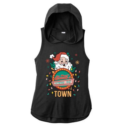 Christmas Santa Is Coming To Town Retro Christmas Pajamas Meaningful Gift Ladies PosiCharge Tri-Blend Wicking Draft Hoodie Tank