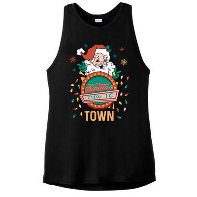 Christmas Santa Is Coming To Town Retro Christmas Pajamas Meaningful Gift Ladies PosiCharge Tri-Blend Wicking Tank