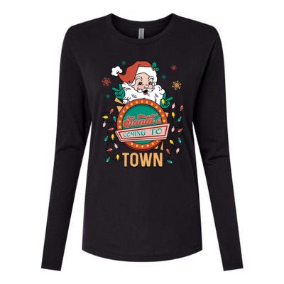 Christmas Santa Is Coming To Town Retro Christmas Pajamas Meaningful Gift Womens Cotton Relaxed Long Sleeve T-Shirt