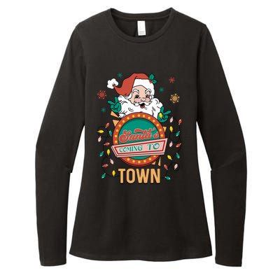 Christmas Santa Is Coming To Town Retro Christmas Pajamas Meaningful Gift Womens CVC Long Sleeve Shirt