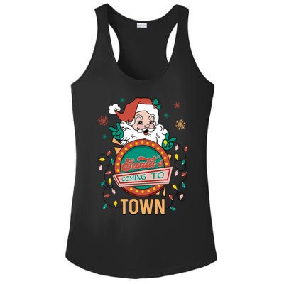 Christmas Santa Is Coming To Town Retro Christmas Pajamas Meaningful Gift Ladies PosiCharge Competitor Racerback Tank