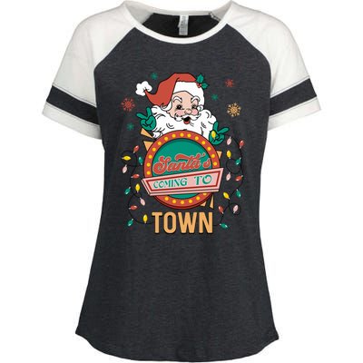 Christmas Santa Is Coming To Town Retro Christmas Pajamas Meaningful Gift Enza Ladies Jersey Colorblock Tee