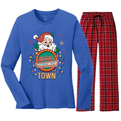 Christmas Santa Is Coming To Town Retro Christmas Pajamas Meaningful Gift Women's Long Sleeve Flannel Pajama Set 