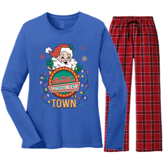 Christmas Santa Is Coming To Town Retro Christmas Pajamas Meaningful Gift Women's Long Sleeve Flannel Pajama Set 