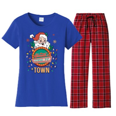 Christmas Santa Is Coming To Town Retro Christmas Pajamas Meaningful Gift Women's Flannel Pajama Set