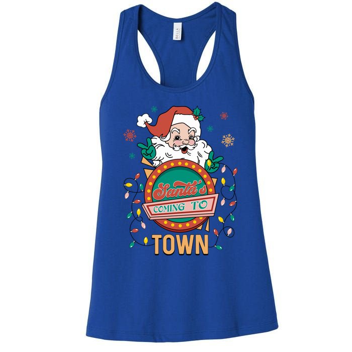 Christmas Santa Is Coming To Town Retro Christmas Pajamas Meaningful Gift Women's Racerback Tank