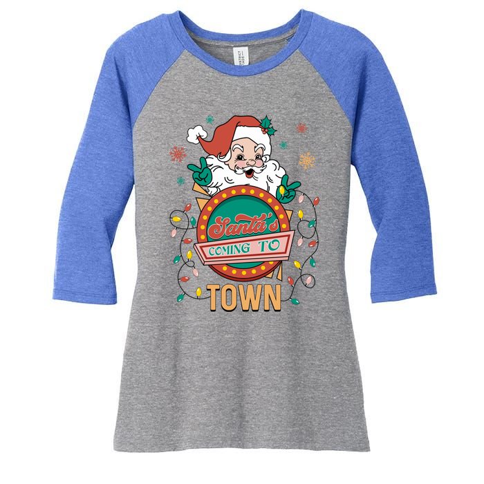 Christmas Santa Is Coming To Town Retro Christmas Pajamas Meaningful Gift Women's Tri-Blend 3/4-Sleeve Raglan Shirt